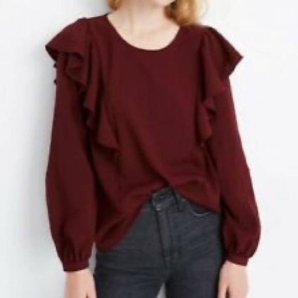 Madewell Tops - NWT Madewell Dark Cabernet Ruffled Front Top SzM
